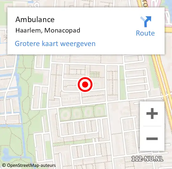 Locatie op kaart van de 112 melding: Ambulance Haarlem, Monacopad op 29 januari 2024 15:11