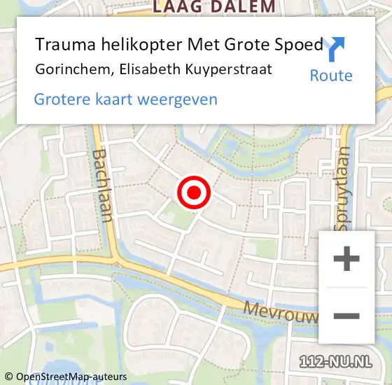 Locatie op kaart van de 112 melding: Trauma helikopter Met Grote Spoed Naar Gorinchem, Elisabeth Kuyperstraat op 29 januari 2024 15:12