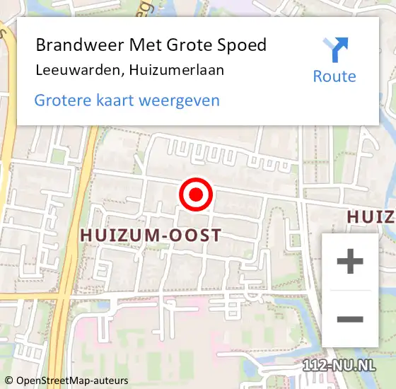 Locatie op kaart van de 112 melding: Brandweer Met Grote Spoed Naar Leeuwarden, Huizumerlaan op 29 januari 2024 15:14