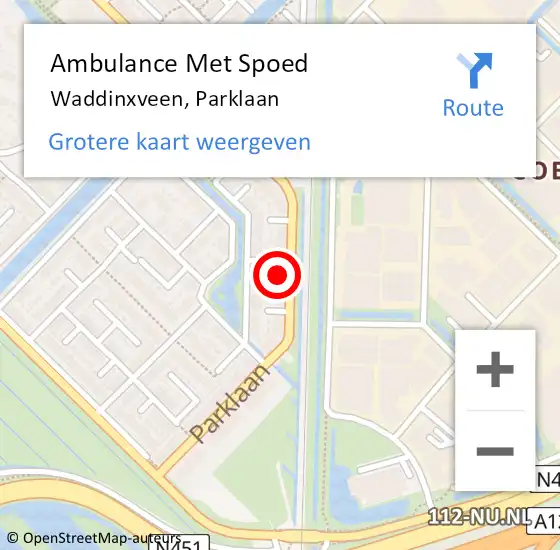 Locatie op kaart van de 112 melding: Ambulance Met Spoed Naar Waddinxveen, Parklaan op 29 januari 2024 15:26