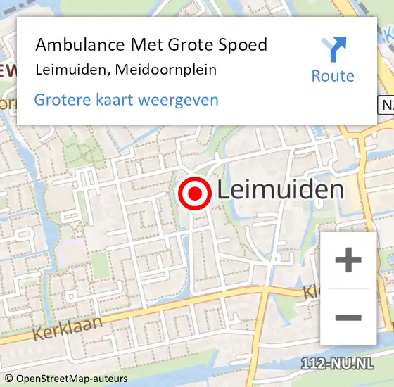 Locatie op kaart van de 112 melding: Ambulance Met Grote Spoed Naar Leimuiden, Meidoornplein op 29 januari 2024 15:30