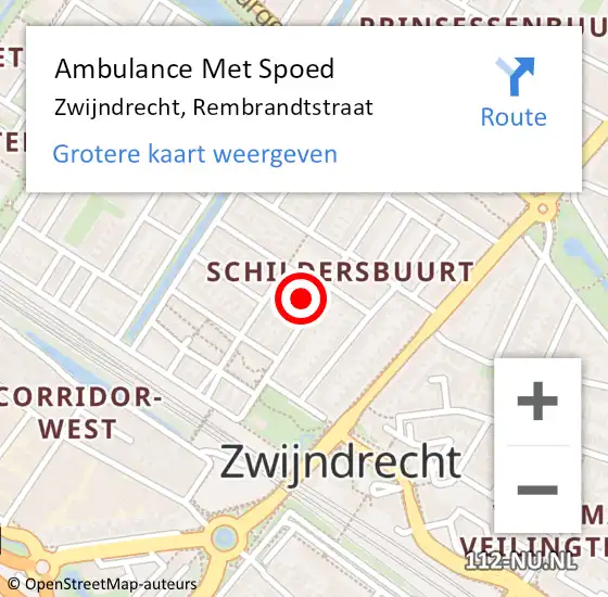 Locatie op kaart van de 112 melding: Ambulance Met Spoed Naar Zwijndrecht, Rembrandtstraat op 29 januari 2024 15:43