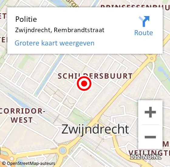 Locatie op kaart van de 112 melding: Politie Zwijndrecht, Rembrandtstraat op 29 januari 2024 15:43