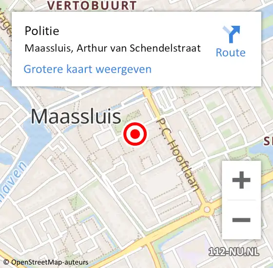 Locatie op kaart van de 112 melding: Politie Maassluis, Arthur van Schendelstraat op 29 januari 2024 15:49