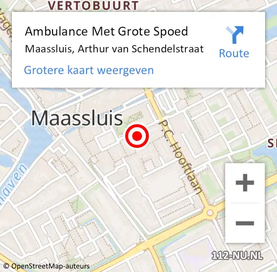 Locatie op kaart van de 112 melding: Ambulance Met Grote Spoed Naar Maassluis, Arthur van Schendelstraat op 29 januari 2024 15:51