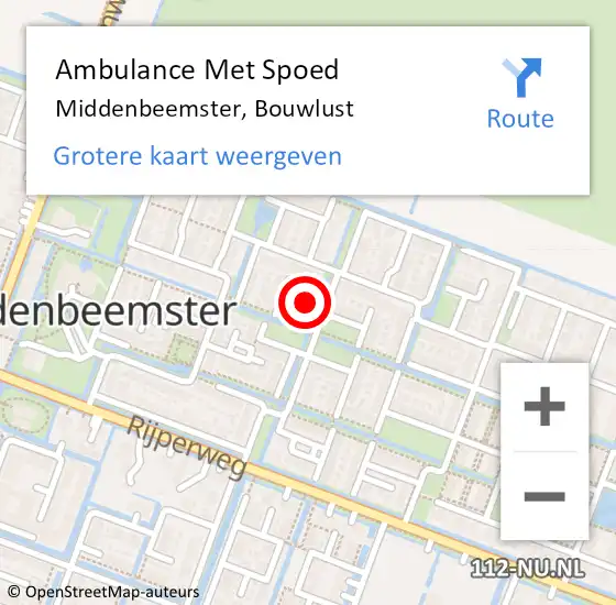 Locatie op kaart van de 112 melding: Ambulance Met Spoed Naar Middenbeemster, Bouwlust op 29 januari 2024 16:04