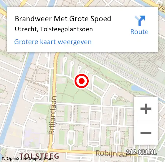 Locatie op kaart van de 112 melding: Brandweer Met Grote Spoed Naar Utrecht, Tolsteegplantsoen op 29 januari 2024 16:28