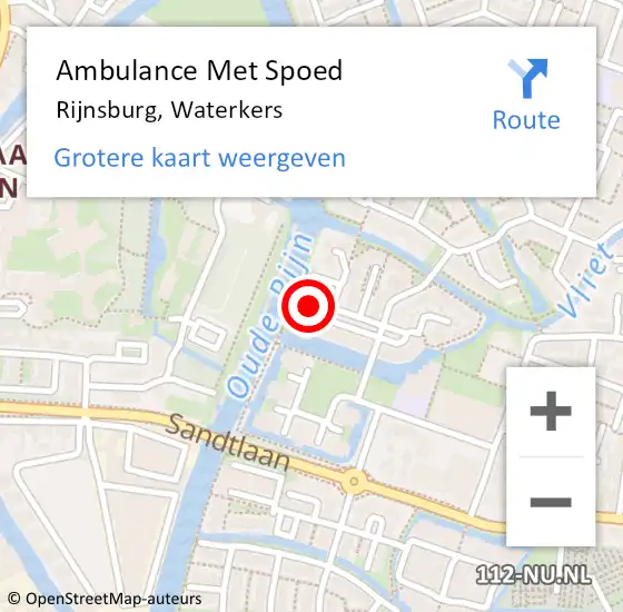 Locatie op kaart van de 112 melding: Ambulance Met Spoed Naar Rijnsburg, Waterkers op 29 januari 2024 16:46