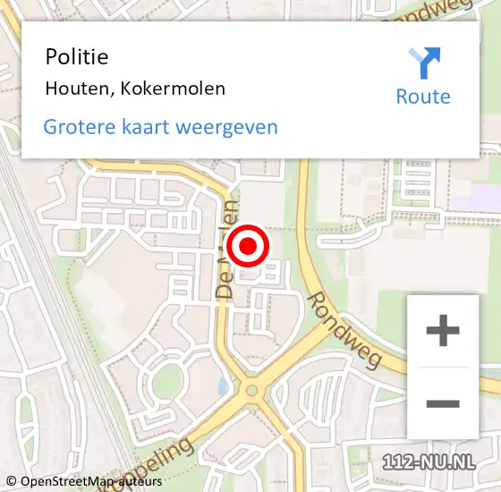 Locatie op kaart van de 112 melding: Politie Houten, Kokermolen op 29 januari 2024 16:47