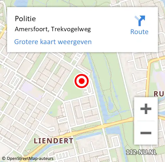 Locatie op kaart van de 112 melding: Politie Amersfoort, Trekvogelweg op 29 januari 2024 16:55