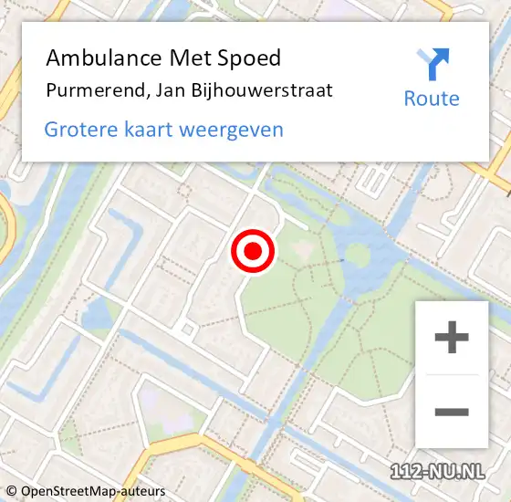 Locatie op kaart van de 112 melding: Ambulance Met Spoed Naar Purmerend, Jan Bijhouwerstraat op 29 januari 2024 17:21