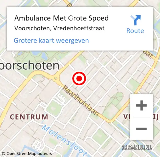 Locatie op kaart van de 112 melding: Ambulance Met Grote Spoed Naar Voorschoten, Vredenhoeffstraat op 29 januari 2024 17:47