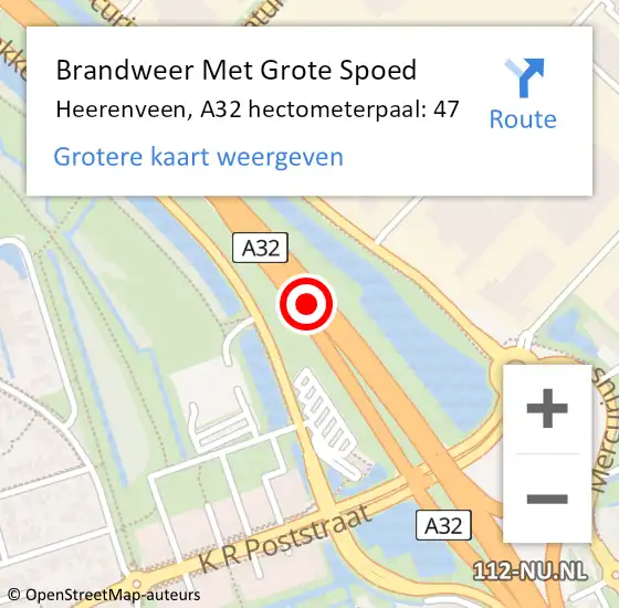 Locatie op kaart van de 112 melding: Brandweer Met Grote Spoed Naar Heerenveen, A32 hectometerpaal: 47 op 29 januari 2024 17:49