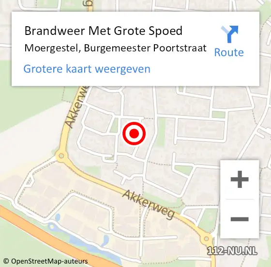 Locatie op kaart van de 112 melding: Brandweer Met Grote Spoed Naar Moergestel, Burgemeester Poortstraat op 29 januari 2024 18:07