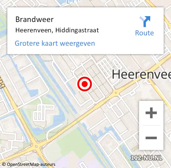Locatie op kaart van de 112 melding: Brandweer Heerenveen, Hiddingastraat op 29 januari 2024 18:30