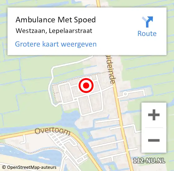 Locatie op kaart van de 112 melding: Ambulance Met Spoed Naar Westzaan, Lepelaarstraat op 29 januari 2024 18:46
