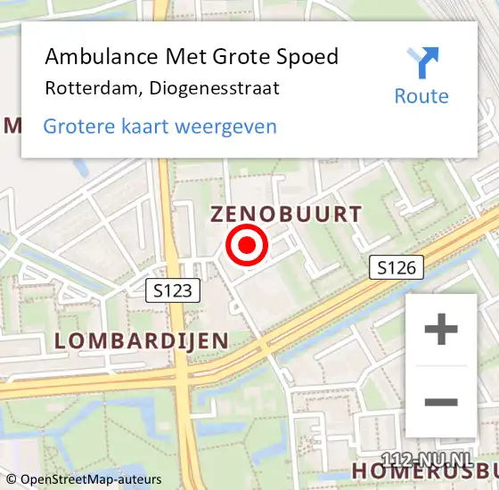 Locatie op kaart van de 112 melding: Ambulance Met Grote Spoed Naar Rotterdam, Diogenesstraat op 29 januari 2024 19:08