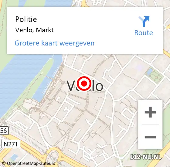 Locatie op kaart van de 112 melding: Politie Venlo, Markt op 29 januari 2024 19:09