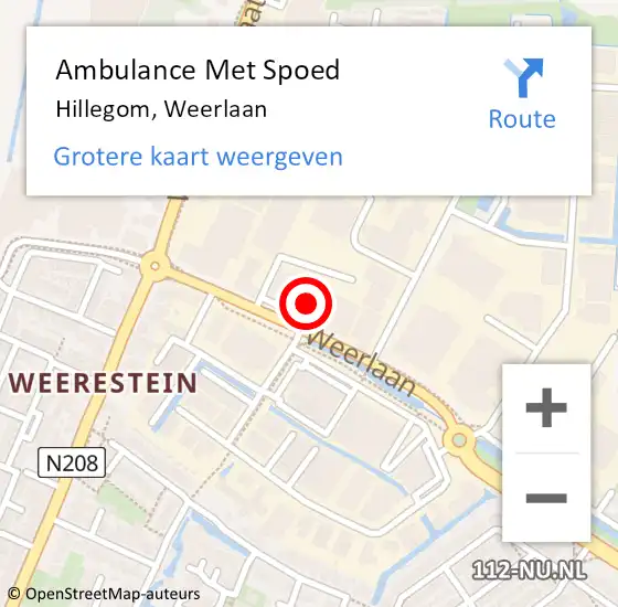 Locatie op kaart van de 112 melding: Ambulance Met Spoed Naar Hillegom, Weerlaan op 29 januari 2024 19:14