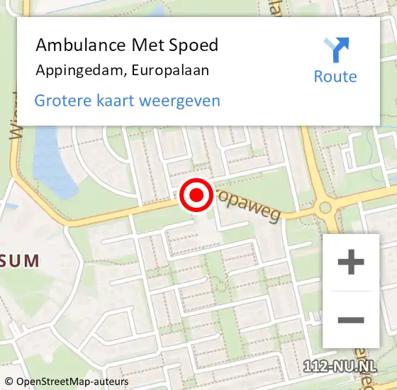 Locatie op kaart van de 112 melding: Ambulance Met Spoed Naar Appingedam, Europalaan op 23 september 2014 23:11