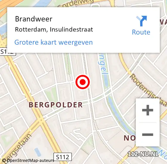 Locatie op kaart van de 112 melding: Brandweer Rotterdam, Insulindestraat op 29 januari 2024 19:20