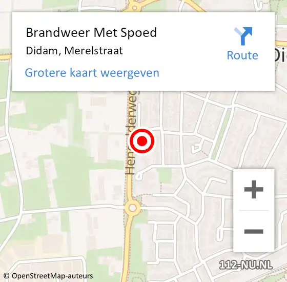 Locatie op kaart van de 112 melding: Brandweer Met Spoed Naar Didam, Merelstraat op 29 januari 2024 19:32