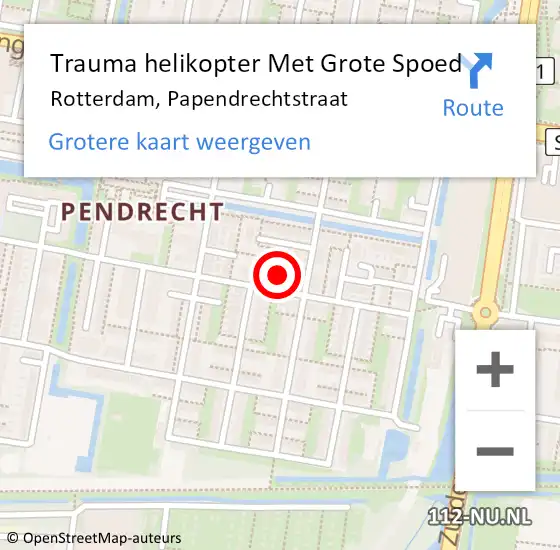 Locatie op kaart van de 112 melding: Trauma helikopter Met Grote Spoed Naar Rotterdam, Papendrechtstraat op 29 januari 2024 19:33