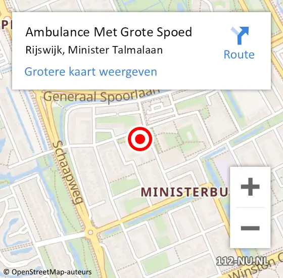 Locatie op kaart van de 112 melding: Ambulance Met Grote Spoed Naar Rijswijk, Minister Talmalaan op 29 januari 2024 19:54
