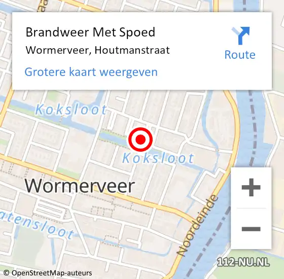 Locatie op kaart van de 112 melding: Brandweer Met Spoed Naar Wormerveer, Houtmanstraat op 29 januari 2024 20:10