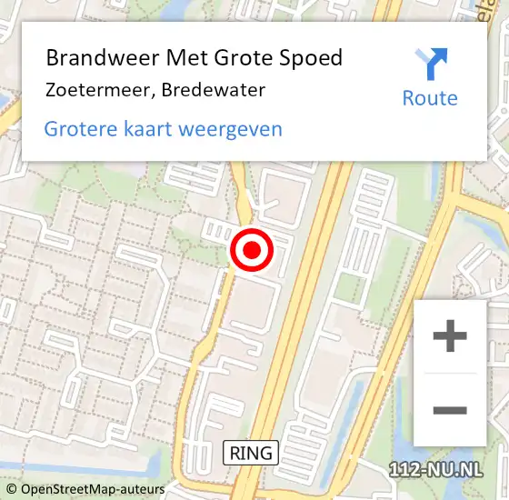 Locatie op kaart van de 112 melding: Brandweer Met Grote Spoed Naar Zoetermeer, Bredewater op 29 januari 2024 20:15