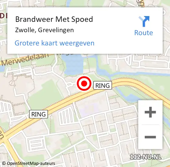 Locatie op kaart van de 112 melding: Brandweer Met Spoed Naar Zwolle, Grevelingen op 29 januari 2024 20:18