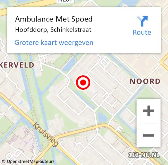 Locatie op kaart van de 112 melding: Ambulance Met Spoed Naar Hoofddorp, Schinkelstraat op 29 januari 2024 20:26