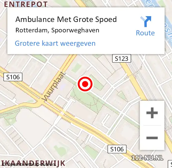 Locatie op kaart van de 112 melding: Ambulance Met Grote Spoed Naar Rotterdam, Spoorweghaven op 29 januari 2024 20:37