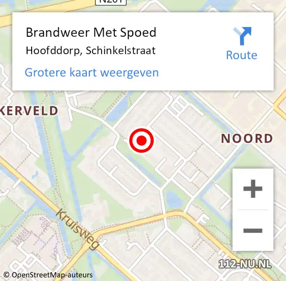 Locatie op kaart van de 112 melding: Brandweer Met Spoed Naar Hoofddorp, Schinkelstraat op 29 januari 2024 20:45