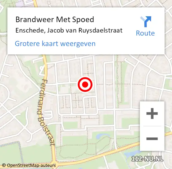 Locatie op kaart van de 112 melding: Brandweer Met Spoed Naar Enschede, Jacob van Ruysdaelstraat op 29 januari 2024 20:53