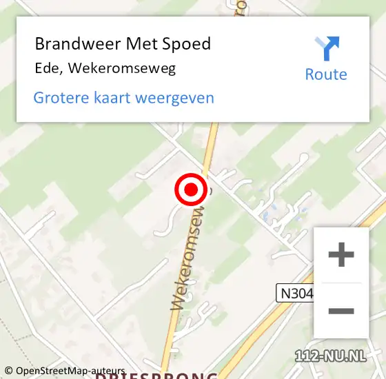 Locatie op kaart van de 112 melding: Brandweer Met Spoed Naar Ede, Wekeromseweg op 29 januari 2024 21:14