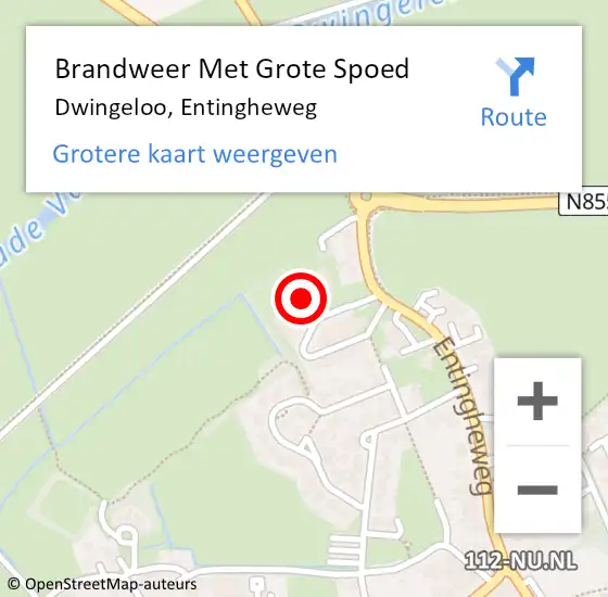 Locatie op kaart van de 112 melding: Brandweer Met Grote Spoed Naar Dwingeloo, Entingheweg op 29 januari 2024 21:16