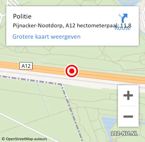 Locatie op kaart van de 112 melding: Politie Pijnacker-Nootdorp, A12 hectometerpaal: 11,8 op 29 januari 2024 21:39