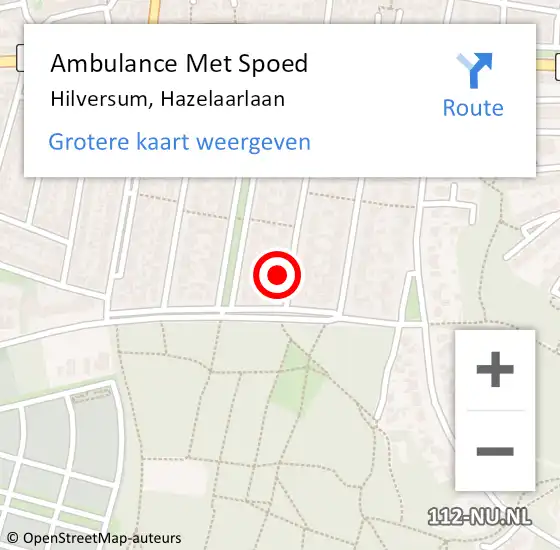 Locatie op kaart van de 112 melding: Ambulance Met Spoed Naar Hilversum, Hazelaarlaan op 23 september 2014 23:47