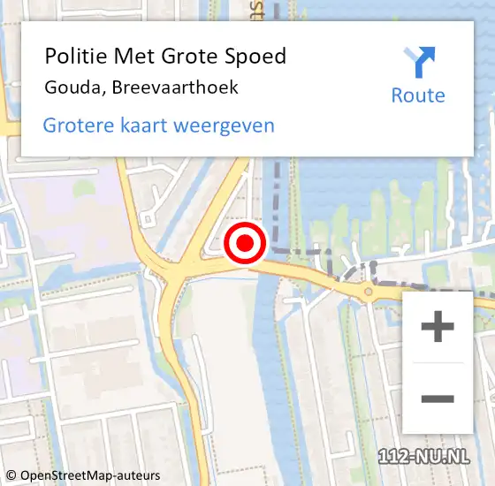 Locatie op kaart van de 112 melding: Politie Met Grote Spoed Naar Gouda, Breevaarthoek op 29 januari 2024 22:20