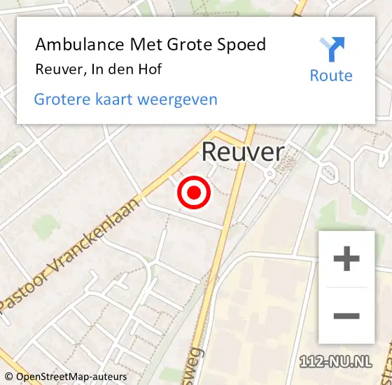 Locatie op kaart van de 112 melding: Ambulance Met Grote Spoed Naar Reuver, In den Hof op 29 januari 2024 22:31