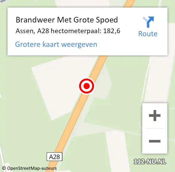 Locatie op kaart van de 112 melding: Brandweer Met Grote Spoed Naar Assen, A28 hectometerpaal: 182,6 op 29 januari 2024 22:37