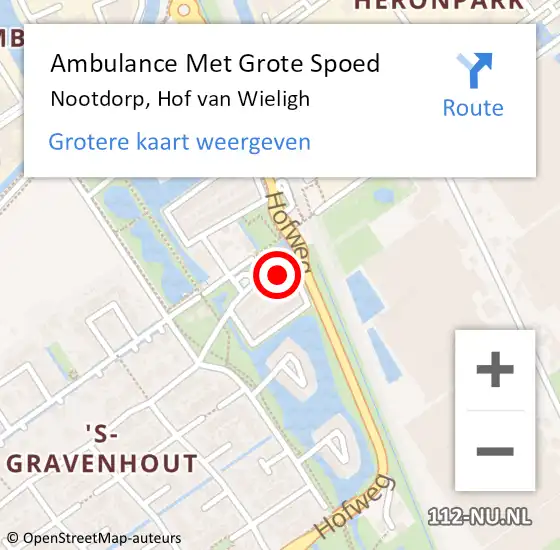 Locatie op kaart van de 112 melding: Ambulance Met Grote Spoed Naar Nootdorp, Hof van Wieligh op 29 januari 2024 23:08