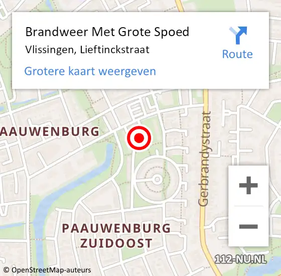 Locatie op kaart van de 112 melding: Brandweer Met Grote Spoed Naar Vlissingen, Lieftinckstraat op 30 januari 2024 01:48