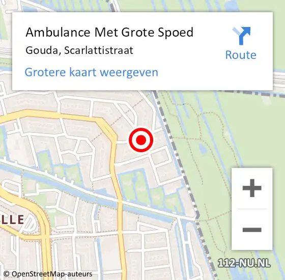 Locatie op kaart van de 112 melding: Ambulance Met Grote Spoed Naar Gouda, Scarlattistraat op 30 januari 2024 04:03