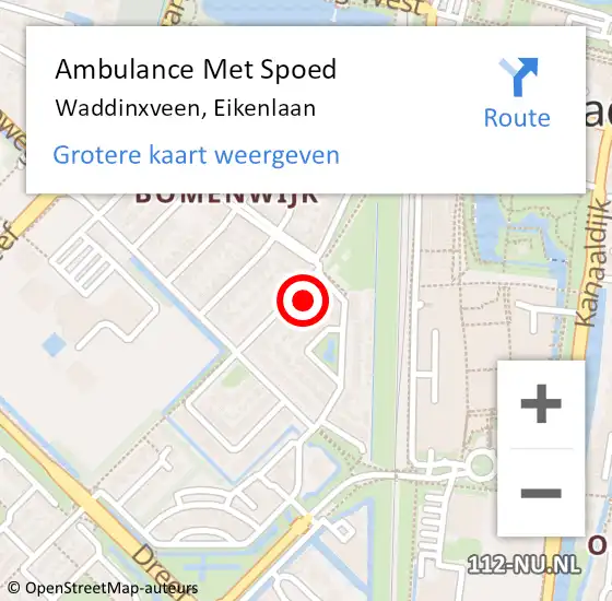 Locatie op kaart van de 112 melding: Ambulance Met Spoed Naar Waddinxveen, Eikenlaan op 30 januari 2024 04:49