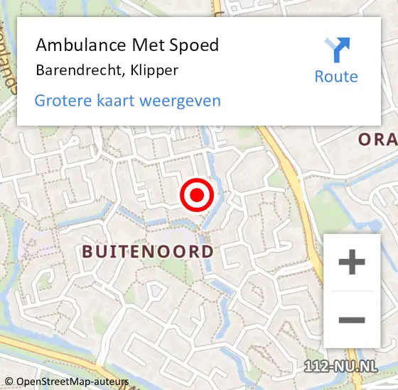 Locatie op kaart van de 112 melding: Ambulance Met Spoed Naar Barendrecht, Klipper op 30 januari 2024 04:57