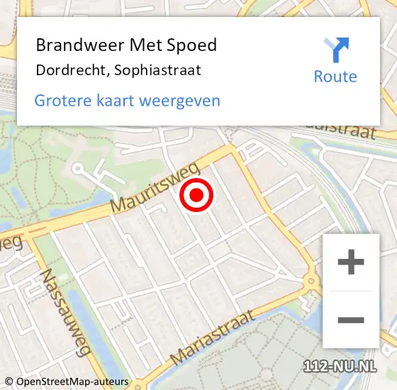 Locatie op kaart van de 112 melding: Brandweer Met Spoed Naar Dordrecht, Sophiastraat op 30 januari 2024 06:23