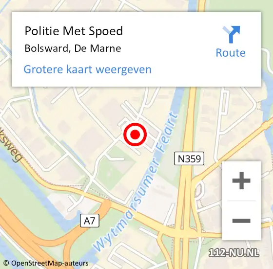 Locatie op kaart van de 112 melding: Politie Met Spoed Naar Bolsward, De Marne op 30 januari 2024 06:51