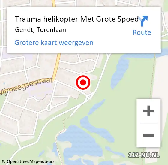 Locatie op kaart van de 112 melding: Trauma helikopter Met Grote Spoed Naar Gendt, Torenlaan op 30 januari 2024 07:49